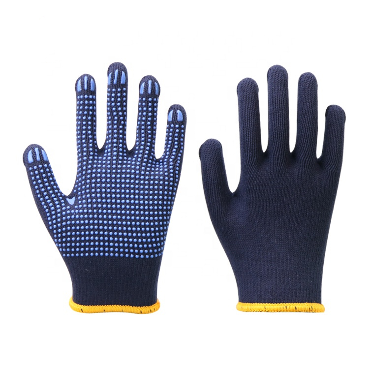 PVC Dots Blue Cotton Gloves | Leather Gloves Manufacturer